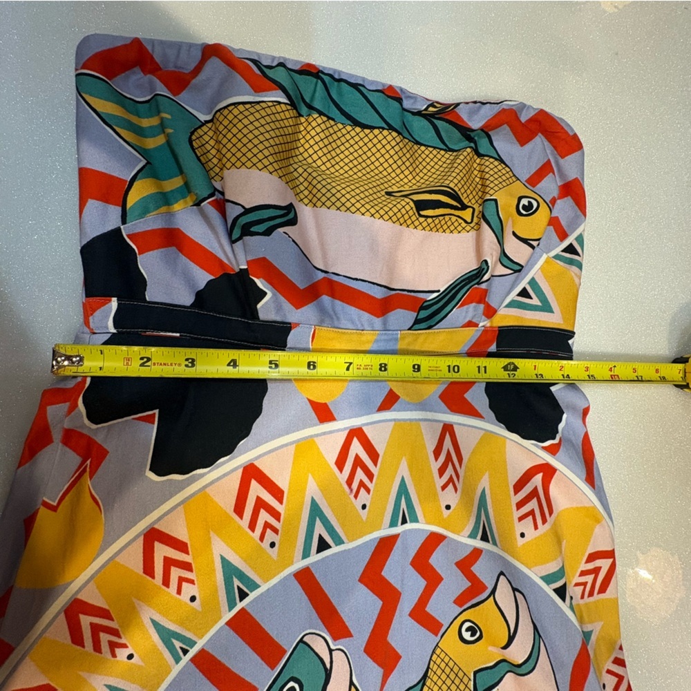 Eva Franco Dress Strapless Bold Fish Print Art To Wear Yellow Blue Black Pink - Picture 13 of 15
